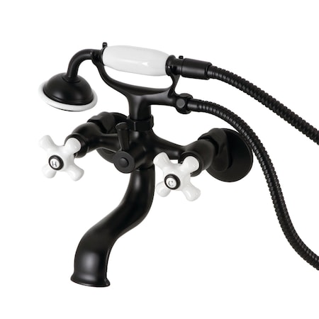 Kingston Brass Tub Wall Mount Clawfoot Tub Faucet with Hand Shower, Matte Black KS225PXMB